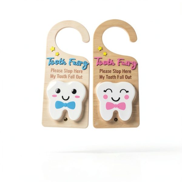 Tooth Fairy Door Hanger 16 Pcs with Burlap Pouch, Glass Bottle & Boxes-2