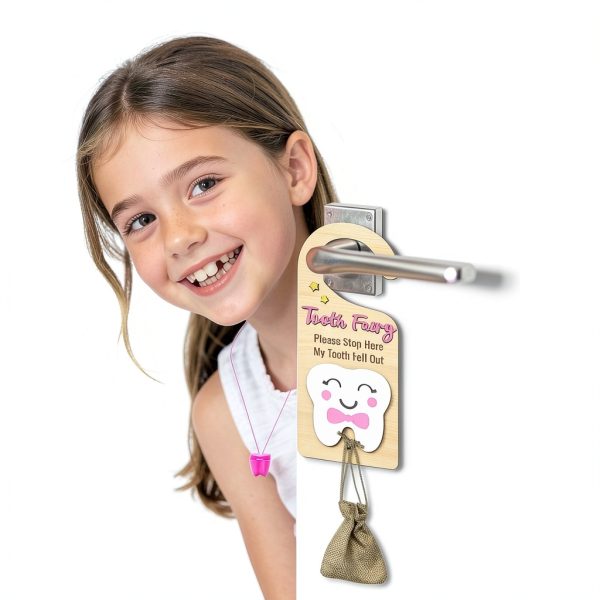Tooth Fairy Door Hanger 16 Pcs with Burlap Pouch, Glass Bottle & Boxes-4