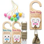 Tooth Fairy Door Hanger 16 Pcs with Burlap Pouch, Glass Bottle & Boxes-0