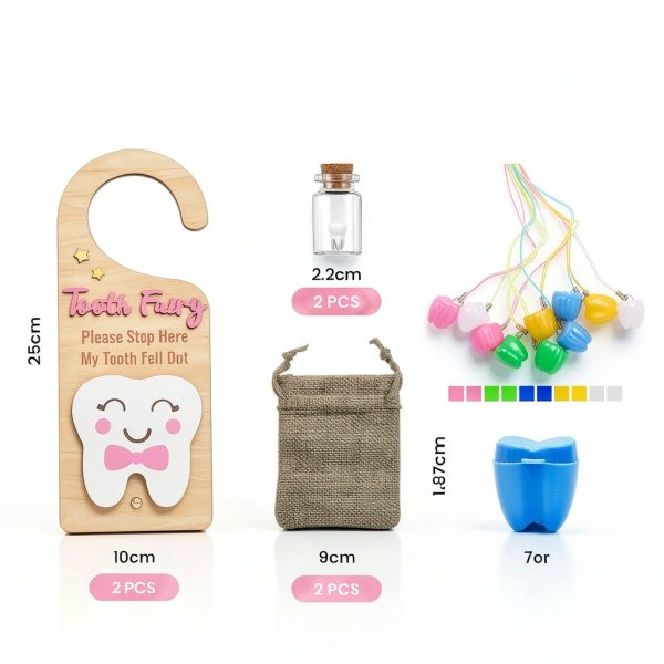 Tooth Fairy Door Hanger 16 Pcs with Burlap Pouch, Glass Bottle & Boxes-1