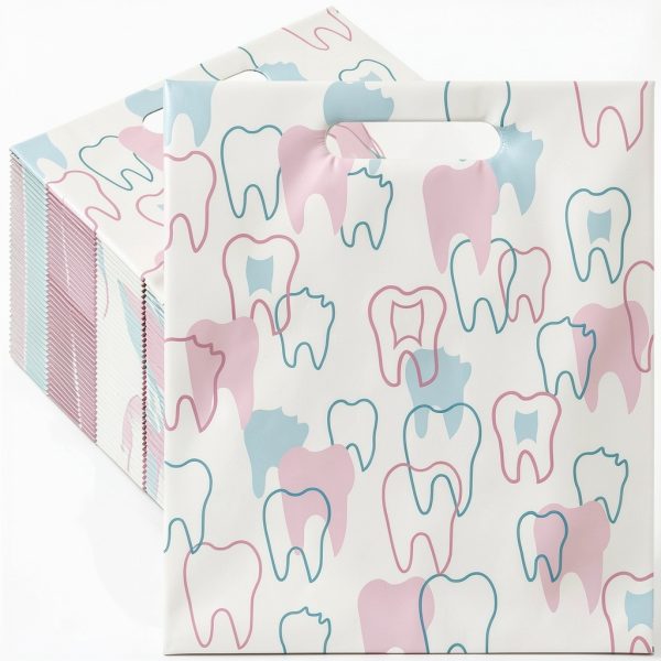 50 Pack Tooth Merchandise Bags with Handles, 8.3x9.5 Inches Plastic-0