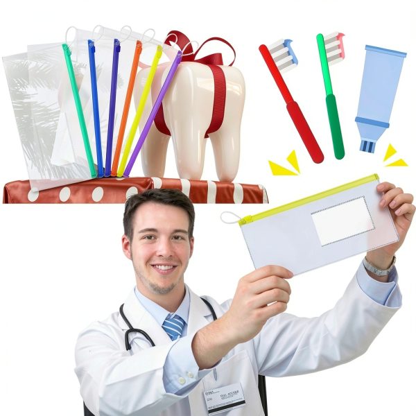 Timgle 200 Pcs Dental Zipper Pouches Zipper Lock Carrying Case with Business Card Holder Clear Toothbrush Pouch for Dental Hygiene Products Office Prizes, Color Random (10 x 4 Inch)-6