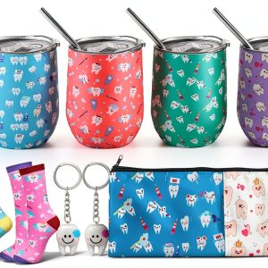 Dental Hygienist Gifts Jingmore 16pcs Tooth Set Tumbler, Bag, Keychain-0