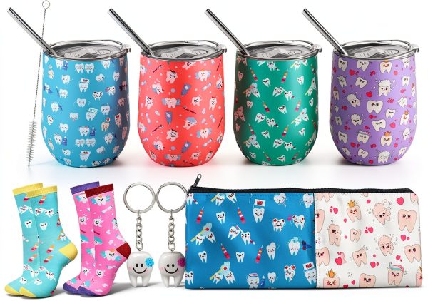 Dental Hygienist Gifts Jingmore 16pcs Tooth Set Tumbler, Bag, Keychain-0